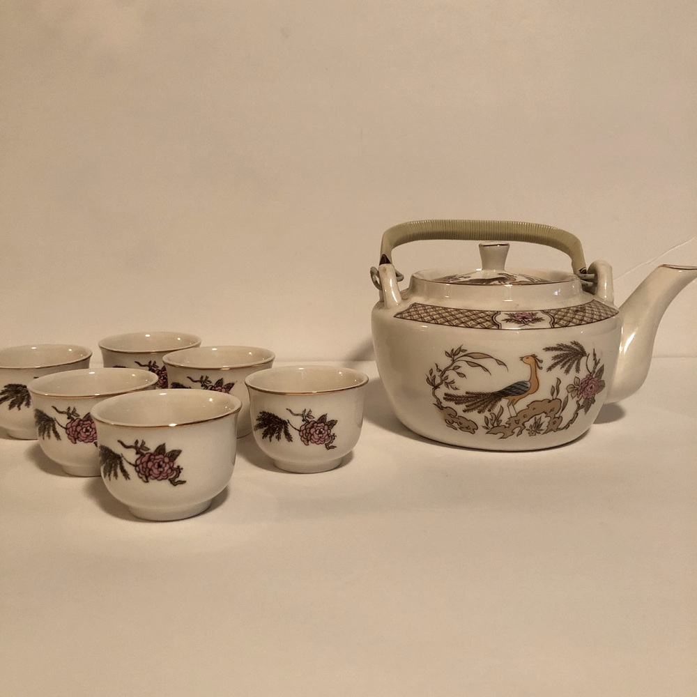 Vintage HAENG NAMSA Korean Snow Bone China Tea Set w/ Pheasant Design